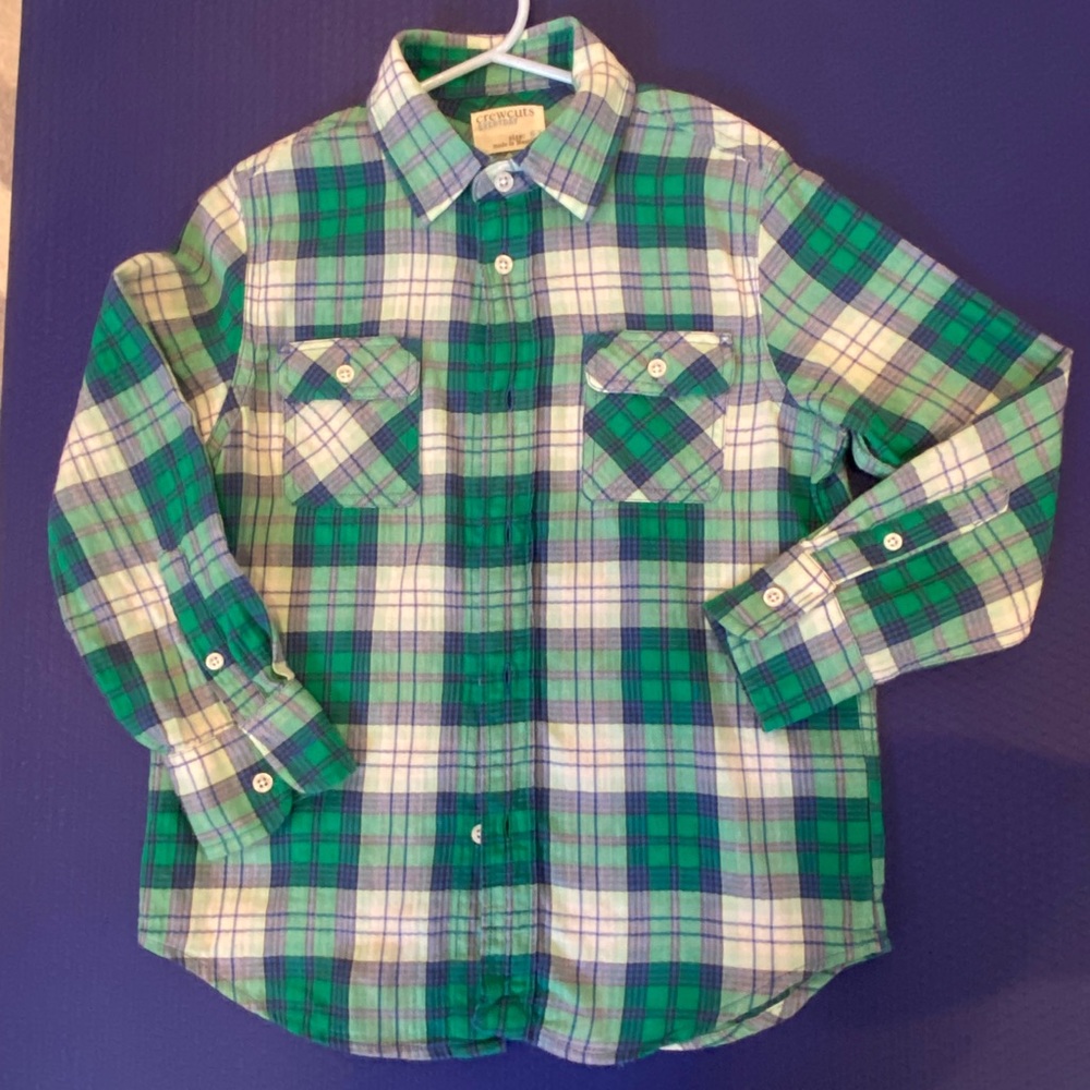 JCrew crewcuts button down shirt, size 6-7, color green plaid